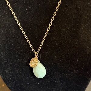 Jill Jade Gold Chain Necklace with Mint Teardrop and Textured Gold Accent